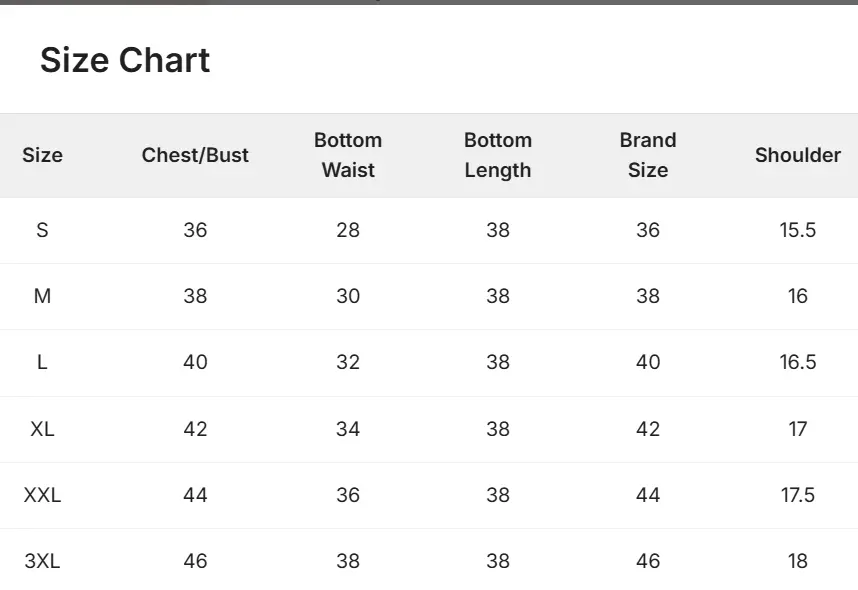 Sanskruti Home Cord set size chart.webp
