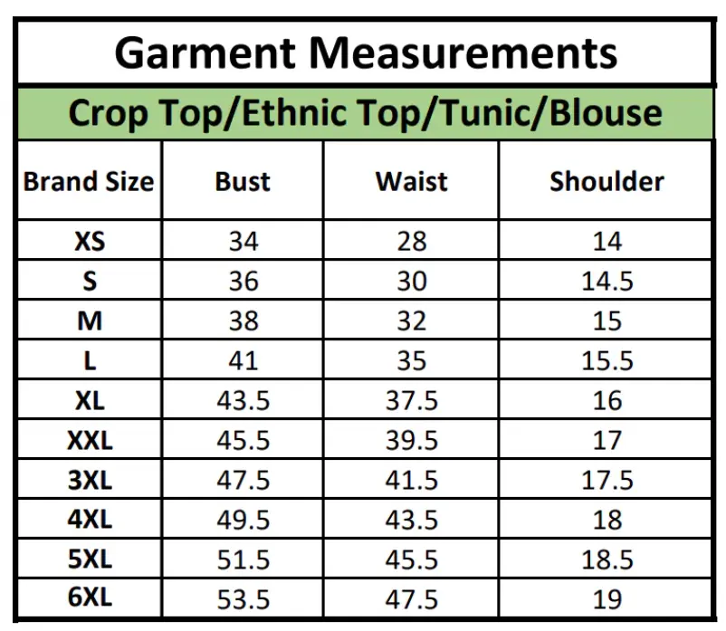 Size chart Top-Tunic Aman Export.webp