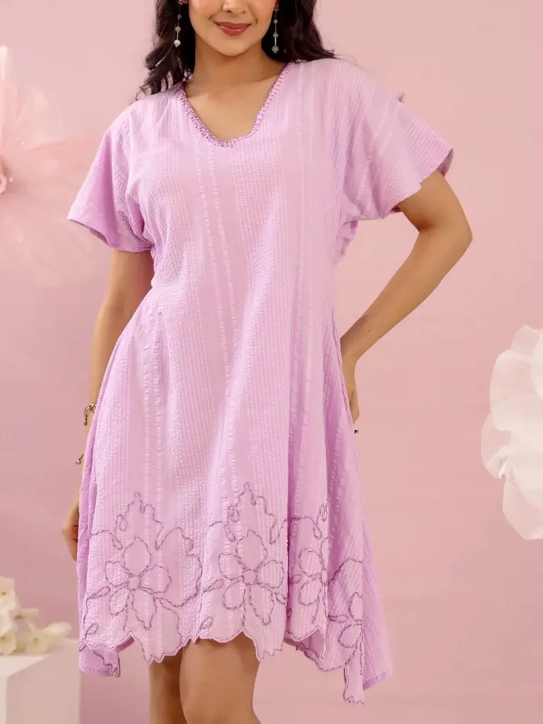 Lavanya Lilac Cotton Embroidered Cut Work Dress_1.webp