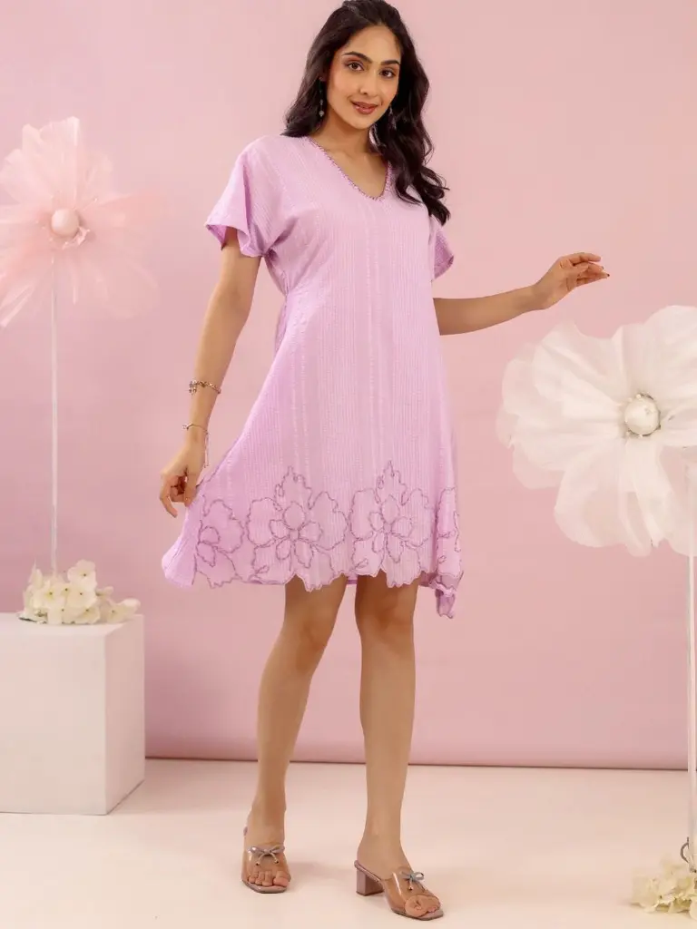 Lavanya Lilac Cotton Embroidered Cut Work Dress_2.webp