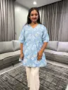 Powder Blue Pure Cotton Floral Printed A-Line Top