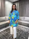 Blue Pure Cotton Floral Printed A-Line Tunic