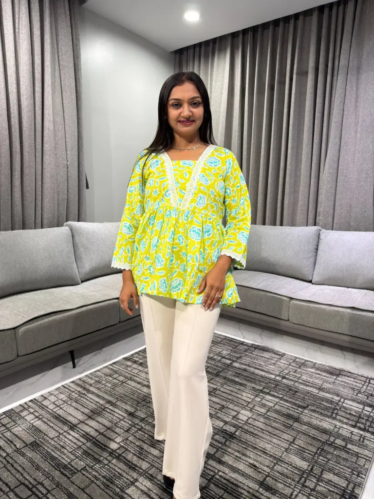 Lemon Breeze Printed Cotton Top