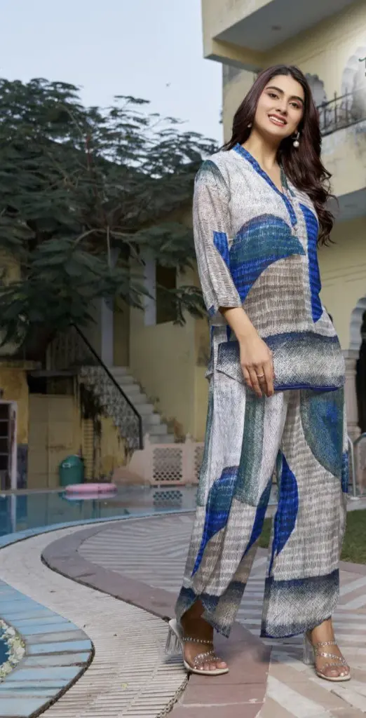 Azure Wave Paper Silk Co-Ord Set