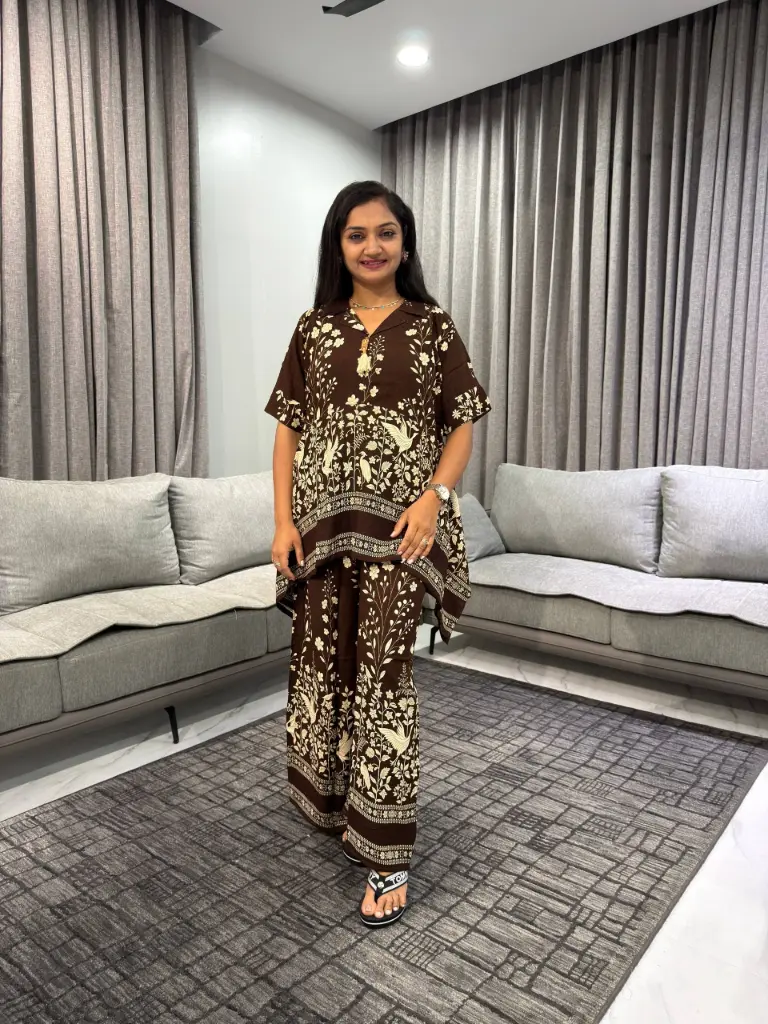 Mocha Garden Gazzi Silk Co-Ord Set