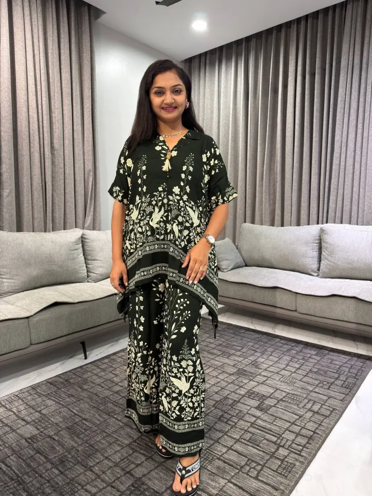 Ebony Blossom Gazzi Silk Co-Ord Set