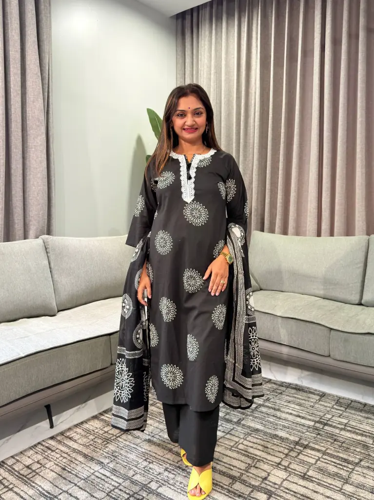 Midnight Mandala Pure Cotton 3-Piece Suit Set