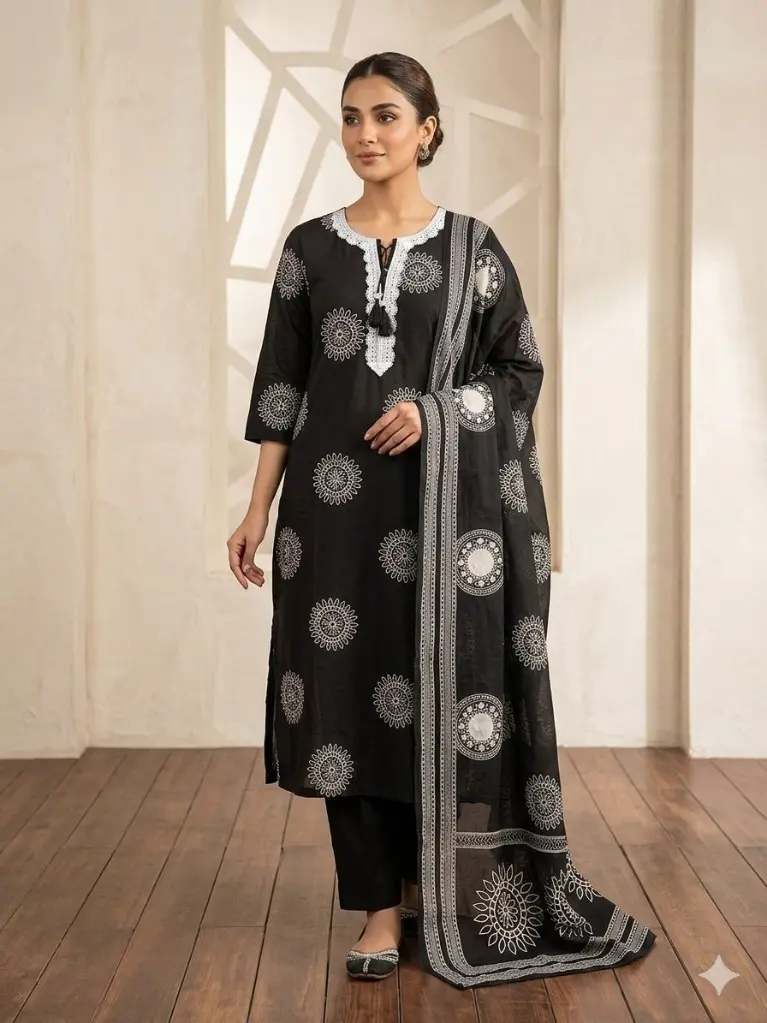 Midnight Mandala Pure Cotton 3-Piece Suit Set