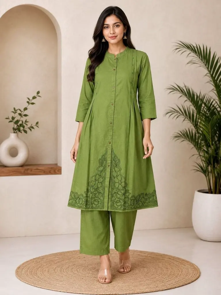 Olive Bloom Flex Cotton Co-Ord Set