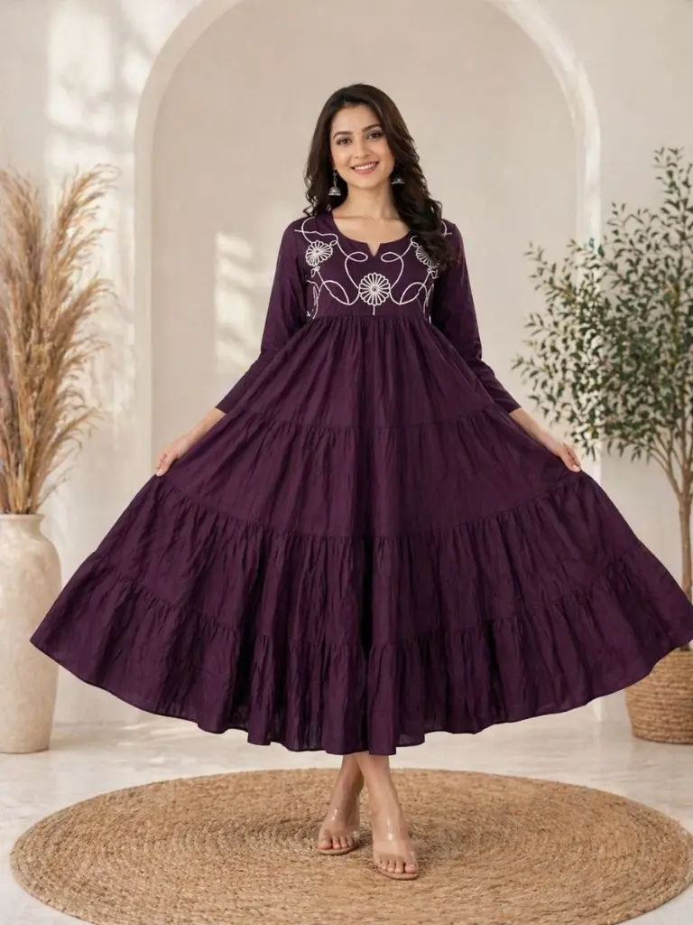 Royal Plum Tiered Cotton Maxi Dress