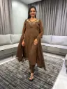 Mocha Grace Embroidered Mull Cotton Suit Set