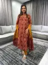Maroon Mustard Ikat Cotton Suit Set
