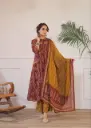 Maroon Mustard Ikat Cotton Suit Set