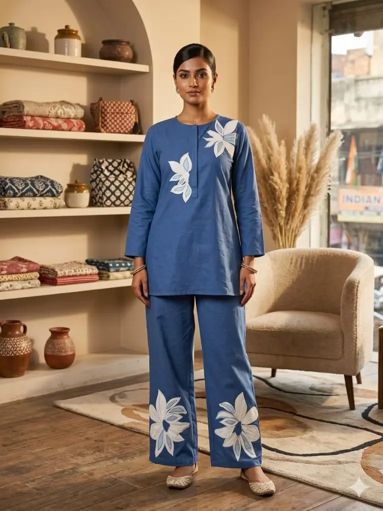 Azure Bloom Premium Flex Cotton Co-Ord Set