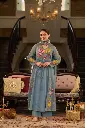 Mist Blue Floral Embroidered Crush Cotton 3-Piece Suit Set