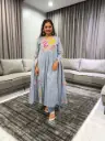 Mist Blue Floral Embroidered Crush Cotton 3-Piece Suit Set