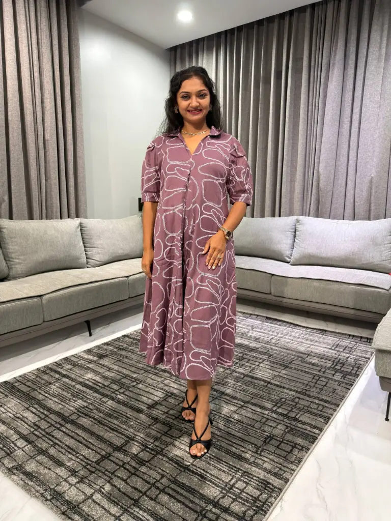 Plum Abstract Cotton Midi Dress