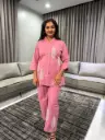 Blush Leaf Embroidered Cotton Co-Ord Set