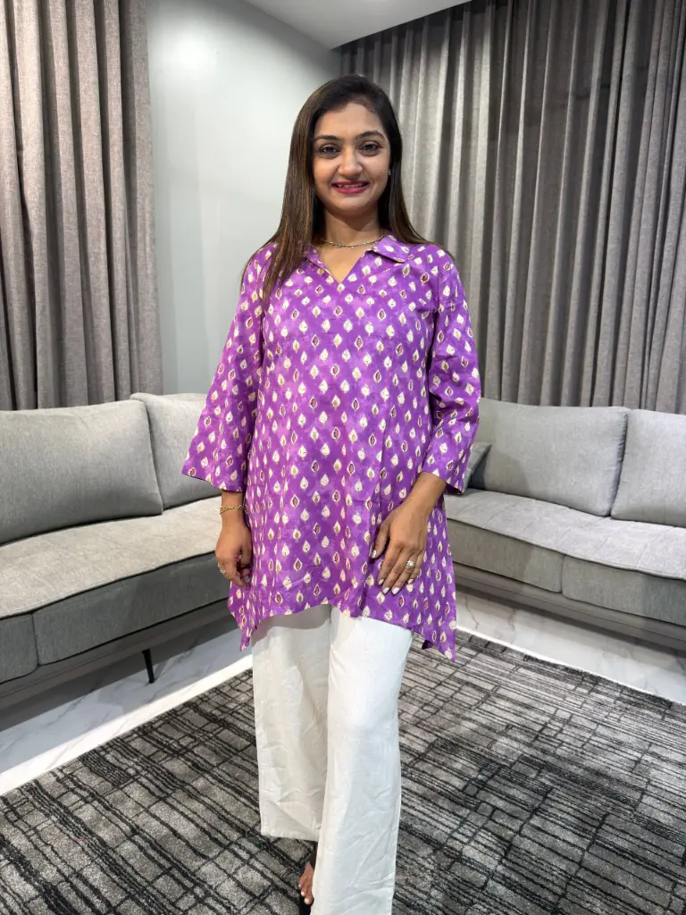 Purple Pure Cotton Ethnic Motifs Printed A-Line Tunic
