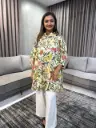 Beige Pure Cotton Floral Printed A-Line Tunic