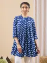 Blue Pure Cotton Printed A-line Tunic