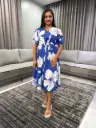 Royal Blue Pure Cotton Floral Printed Fit & Flare Dress
