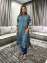 Teal Chevron Muslin Kurta Set