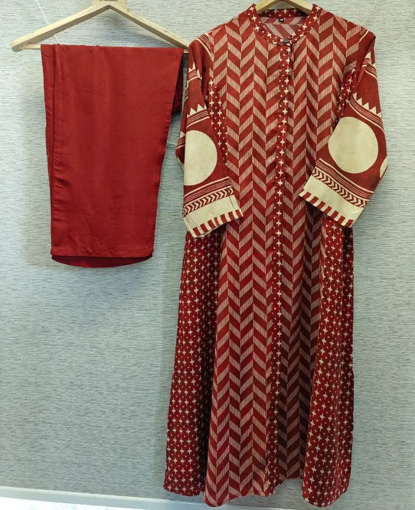 Rust Chevron Muslin Kurta Set