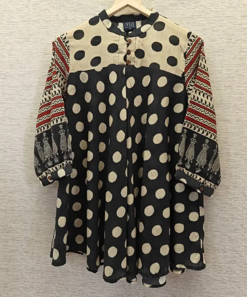 Retro Polka Dot Viscose Muslin Tunic