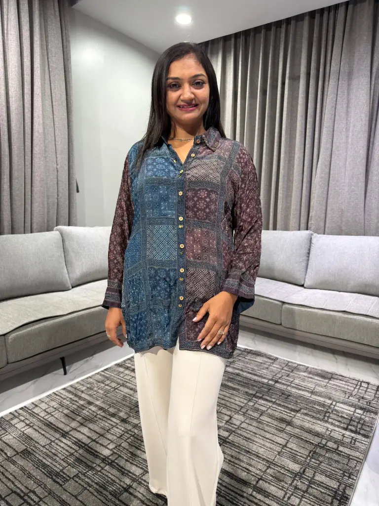 Teal & Plum Ajrakh Natural Crepe Shirt