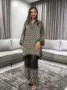 Charcoal & Olive Ajrakh Natural Crepe Coord Set