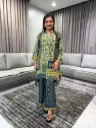 Midnight Indigo & Olive Floral Natural Crepe Coord Set