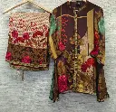 Chocolate & Magenta Floral Patchwork Natural Crepe Coord Set