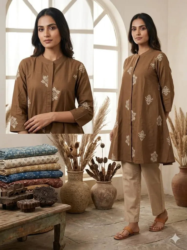Cocoa Charm Printed Cotton Tunic