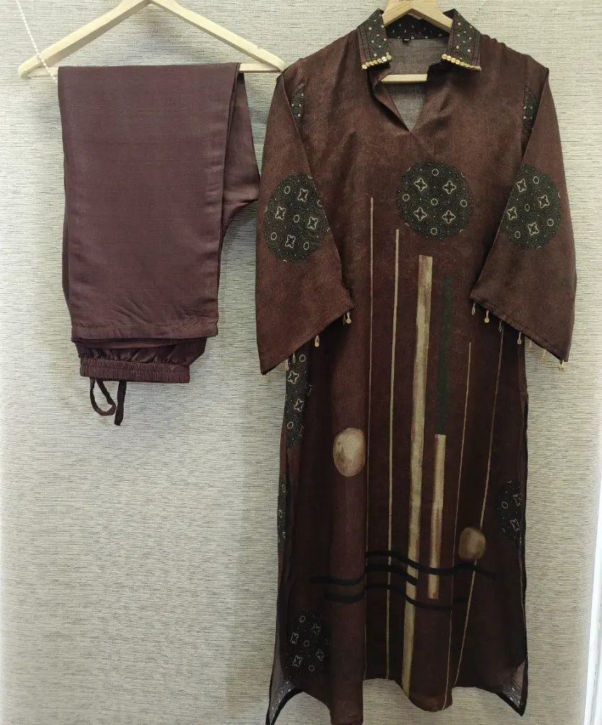 Cocoa Abstract Viscose Muslin Kurta Set
