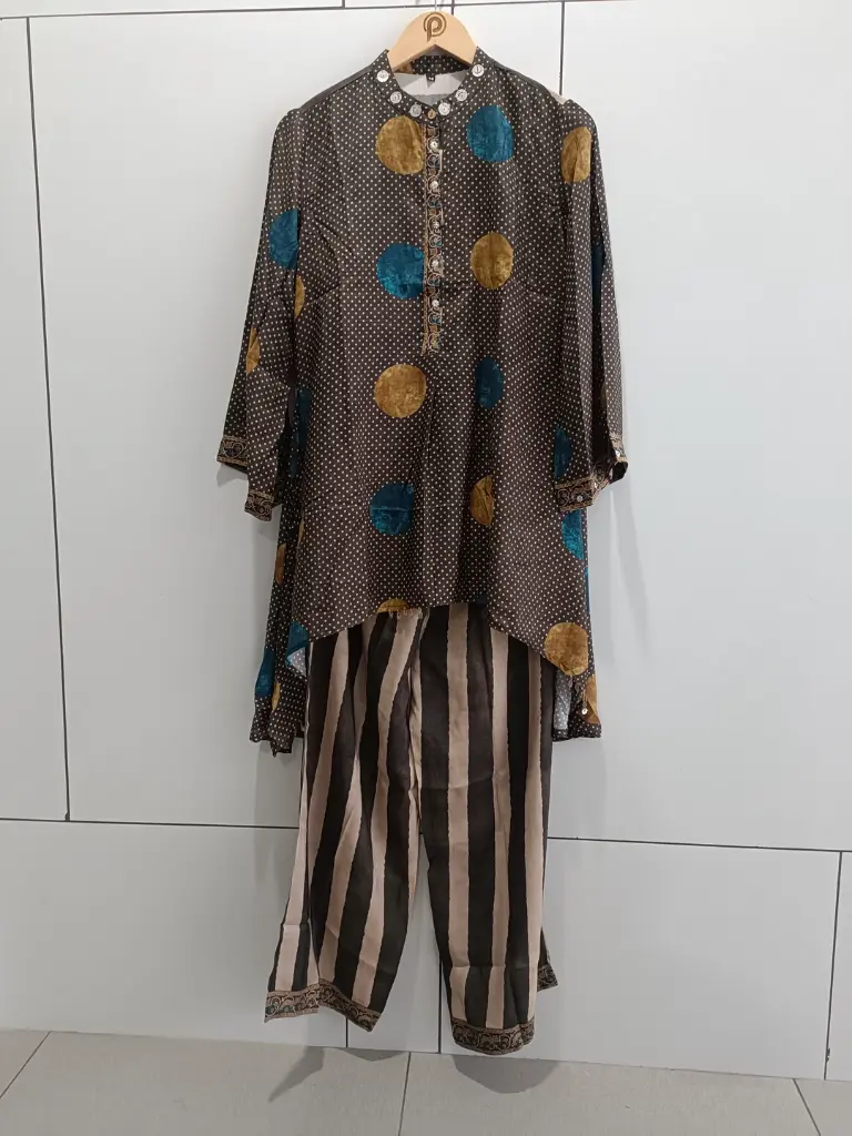 Mocha Dot Muslin Silk Co-Ord Set