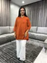 Rust Orange Pure Cotton Embroidered Tunic 