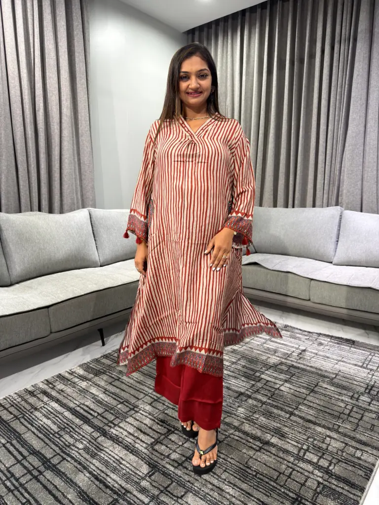 Ruby Stripe Viscose Muslin Kurta Palazzo Set 