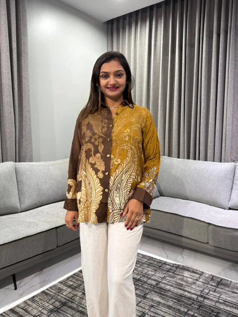 Mocha Caramel Viscose Muslin Designer Shirt