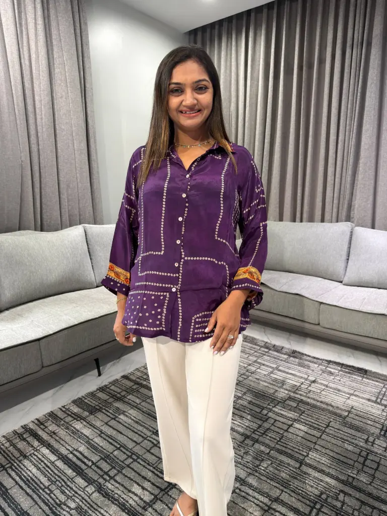 Royal Violet Geometric Natural Crepe Shirt