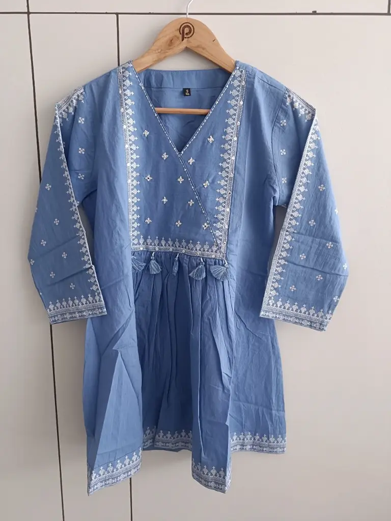Sky Bloom Embroidered Pure Cotton Tunic