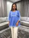 Sky Bloom Embroidered Pure Cotton Tunic