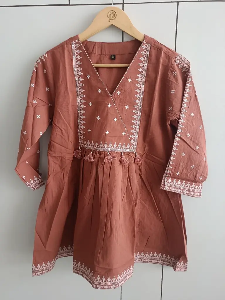 Terra Rust Embroidered Pure Cotton Tunic