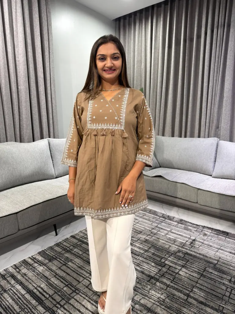 Mocha Grace Pure Cotton Embroidered Tunic