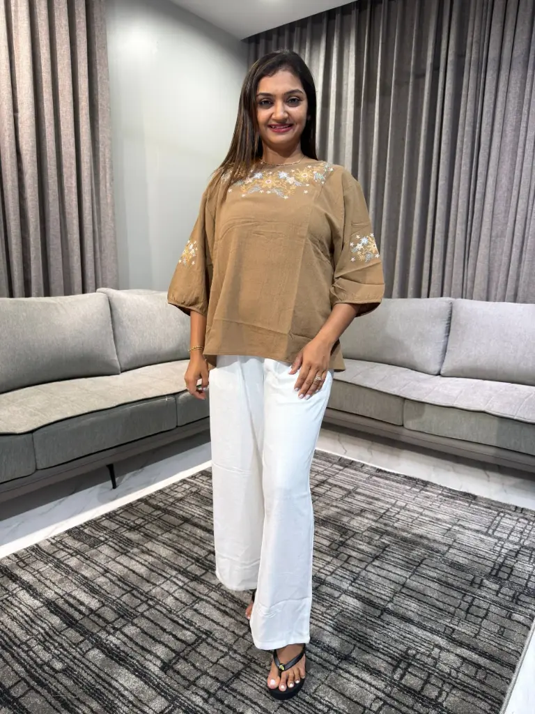 Mocha Bloom Embroidered Top
