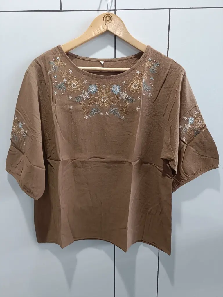 Mocha Bloom Embroidered Top