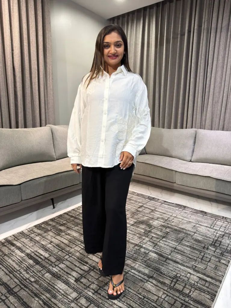 Ivory Bloom Oversized Linen Shirt