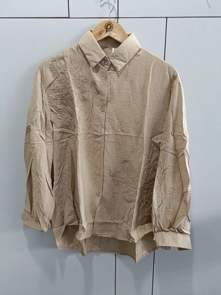 Sandstone Bloom Oversized Linen Shirt