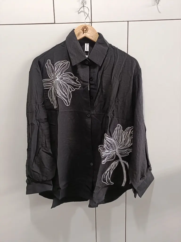 Midnight Bloom Oversized Linen Shirt