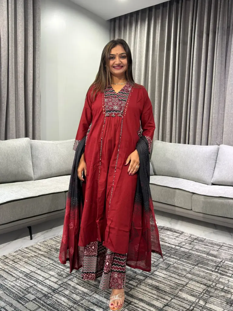 Maroon Elegance Pure Cotton 3-Piece Suit Set